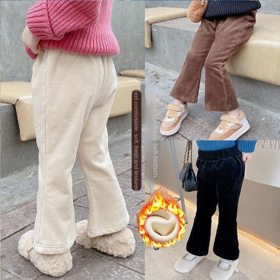 Quần dài ống loe lót nhung dày dặn giữ ấm thời trang thu đông cho bé gái