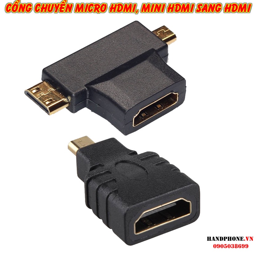 Cổng chuyển đổi Mircro HDMI, Mini HDMI sang HDMI cho Máy tính, Tablet, điện thoại, Các thiết bị Video, Audio