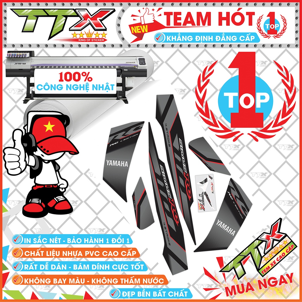 Tem rời sirius đen đỏ rc 110 , Team chế sirius dán xe màu đen xám chỉ đỏ siêu đẹp , Shop TTX Tem xe sirius