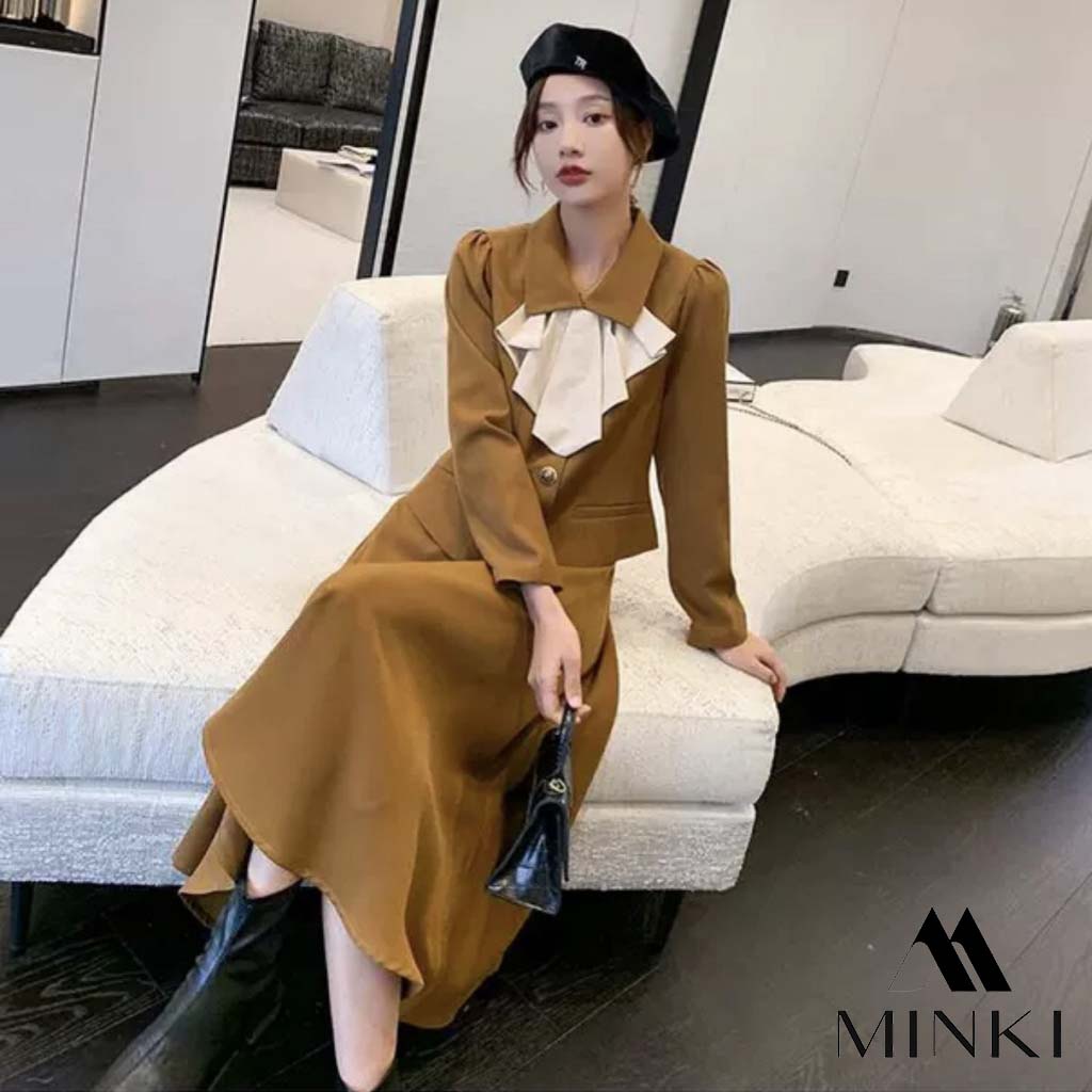 🌸SET SƠ MI NÂU CỔ BÈO TRẮNG - CHẤT LIỆU CAO CẤP - NÂU KẾT HỢP CỔ TRẮNG