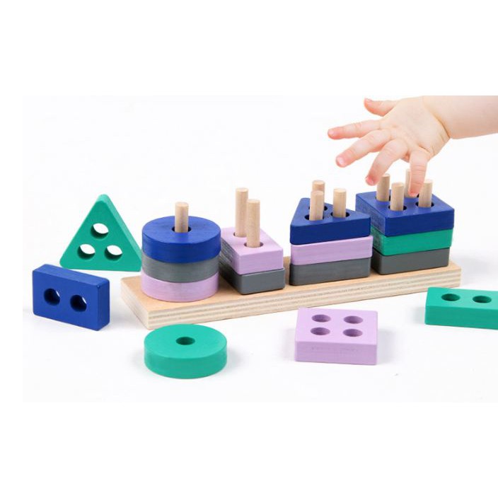Đồ chơi trí tuệ gỗ,bộ tháp 4 cọc montessori mini bé học thả cọc,xếp chồng,to nhỏ,an toàn cho trẻ em,hàng đẹp-Shopmina123