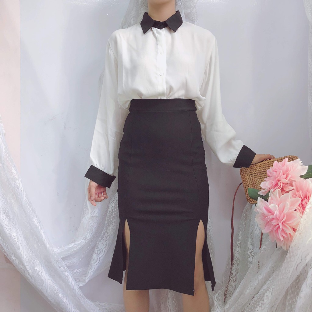 Chân váy công sở dài bigsize xẻ tà màu đen dài 63cm [size từ 48-85kg | BigBuy360 - bigbuy360.vn