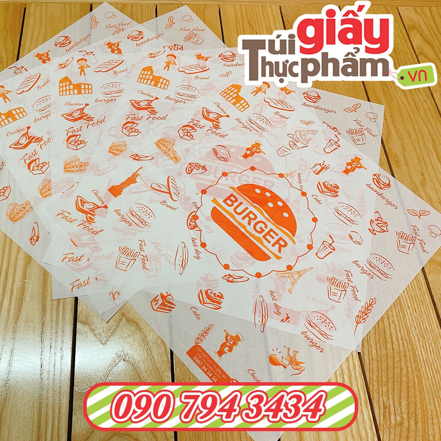 4kg Giấy Gói Burger Nhiều Hình (MG - in sẵn)