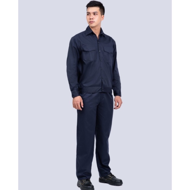 Quần Áo Bảo Hộ Lao Động Công Nhân Nam Màu Xanh Đen Vải Kaki Đủ Size