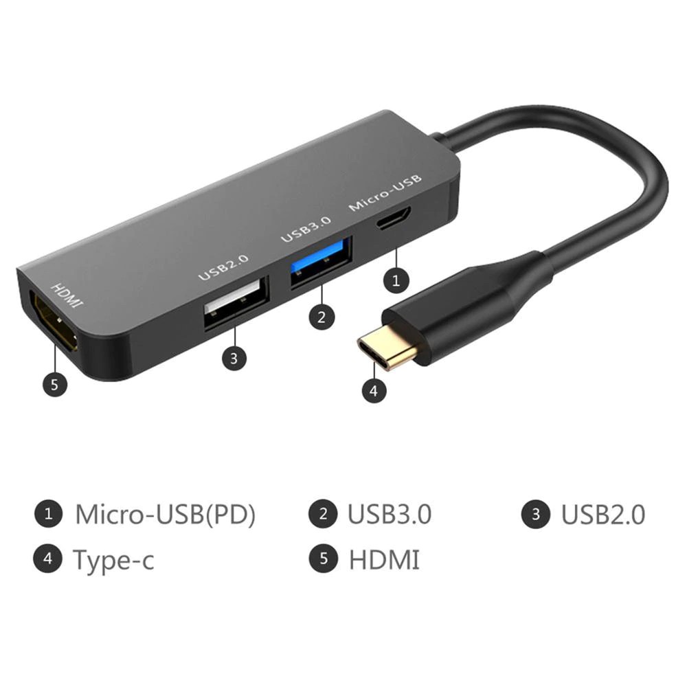 Bộ hub chuyển đổi type C sang 4K HDMI USB 3.0 USB2.0 Micro USB cho MacBook Pro Samsung Galaxy S8 Huawei P20 Pro