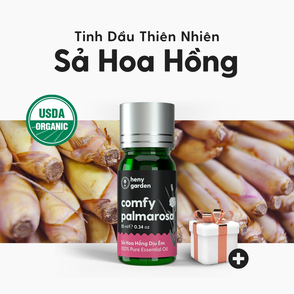 Tinh Dầu Sả Hoa Hồng Organic Nguyên Chất Đậm Đặc Xông Thơm Phòng, Làm Nến Thơm Thiên Nhiên, Giúp Dễ Ngủ Heny Garden 10mL