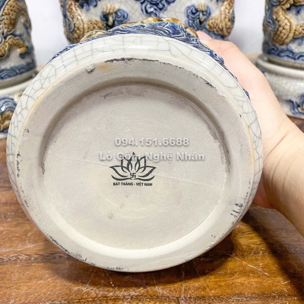 Bát Hương đồ thờ cúng - bộ thờ cúng đồ thờ Đắp Nổi Hoạ tiết Sen - Rồng  - Lư hương bộ đồ cúng Bát