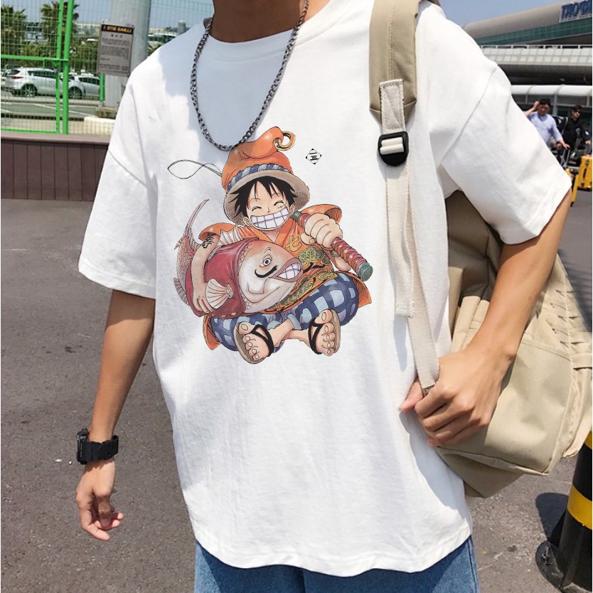 Áo thun tay lỡ unisex form rộng nam nữ oversize Luffy OnePiece Ẵm Cá Chép - 360 clothing tee basic