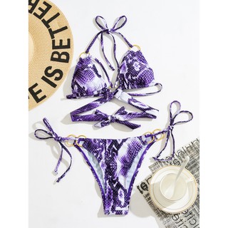[BKN1268] <ÂU> SET BIKINI DA RẮN TÍM MIX KHUY TRÒN