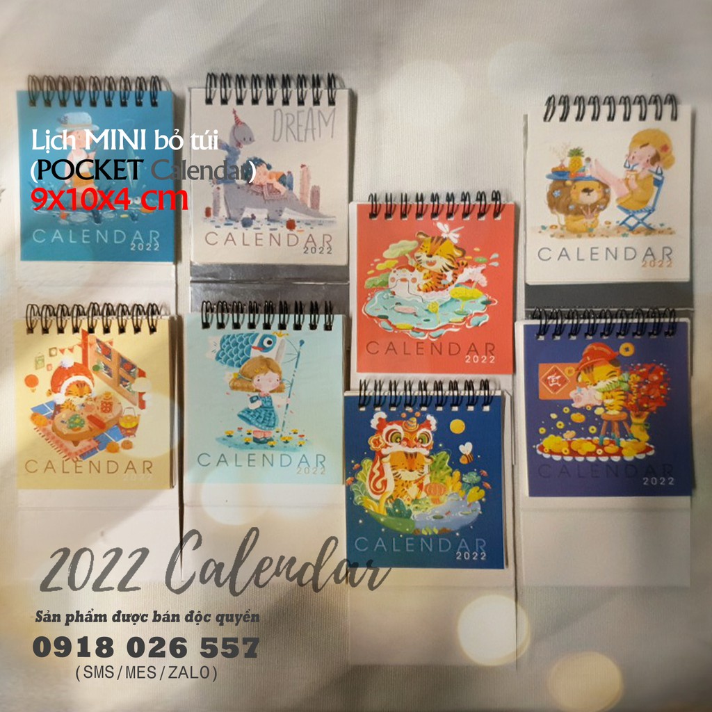 Lịch để bàn mini, lịch bỏ túi (pocket calendar) - Lịch Việt Nam 2022 có ngày âm lịch