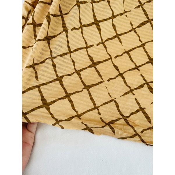 Vải thun cotton giấy nâu kẻ ô