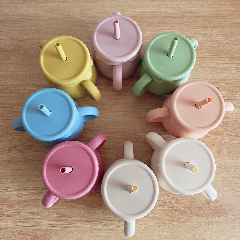 Đĩa ăn silicon cho bé hình hoa có đế hít-Combo đồ dùng ăn dặm: đĩa, set thìa dĩa inox, cốc 3in1, yếm máng silicon cho bé