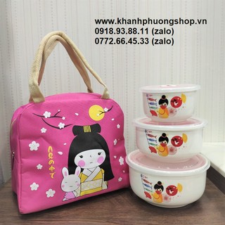 Bộ 3 thố sứ có nắp - thố sứ có nắp