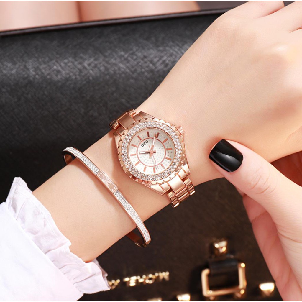 Đồng Hồ Nữ Kim Loại Mặt Tròn Luobos Mặt Đính Đá Nhân Tạo Sang Chảnh - Hazo