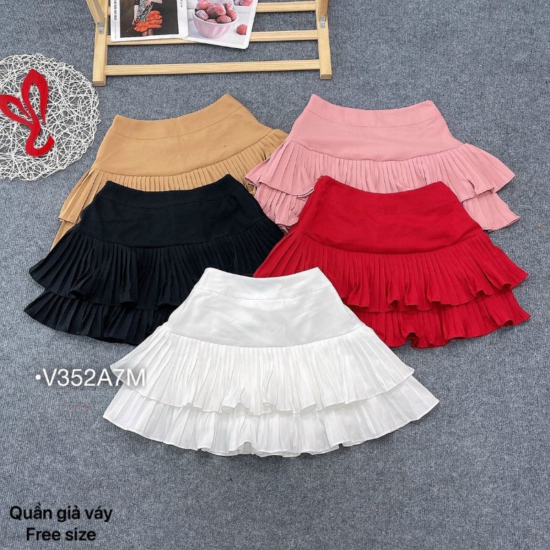 Váy Xòe Dập Ly Nữ, Quần Giả Váy Dập Ly Thiết Kế Xòe Tầng Dáng Ngắn Cạp Cao Lót Quần Trong Vải Mịn Dày Dặn