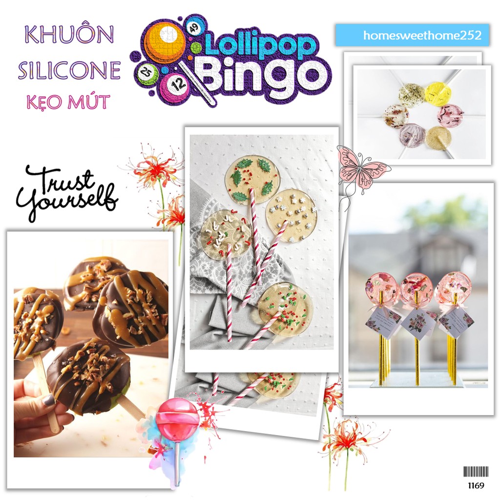 Khuôn silicone kẹo mút lollipop bingo - tặng kèm que kẹo - HOMESH252