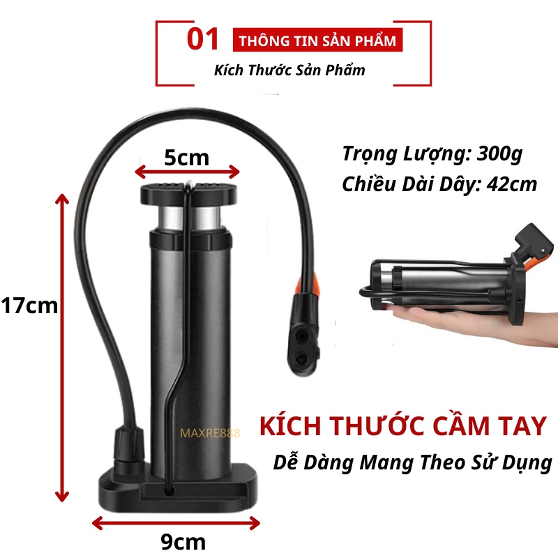Bơm xe đạp xe máy xe hơi áp suất cao 160 PSI có đồng hồ đo áp suất gọn gàng độ bền cao