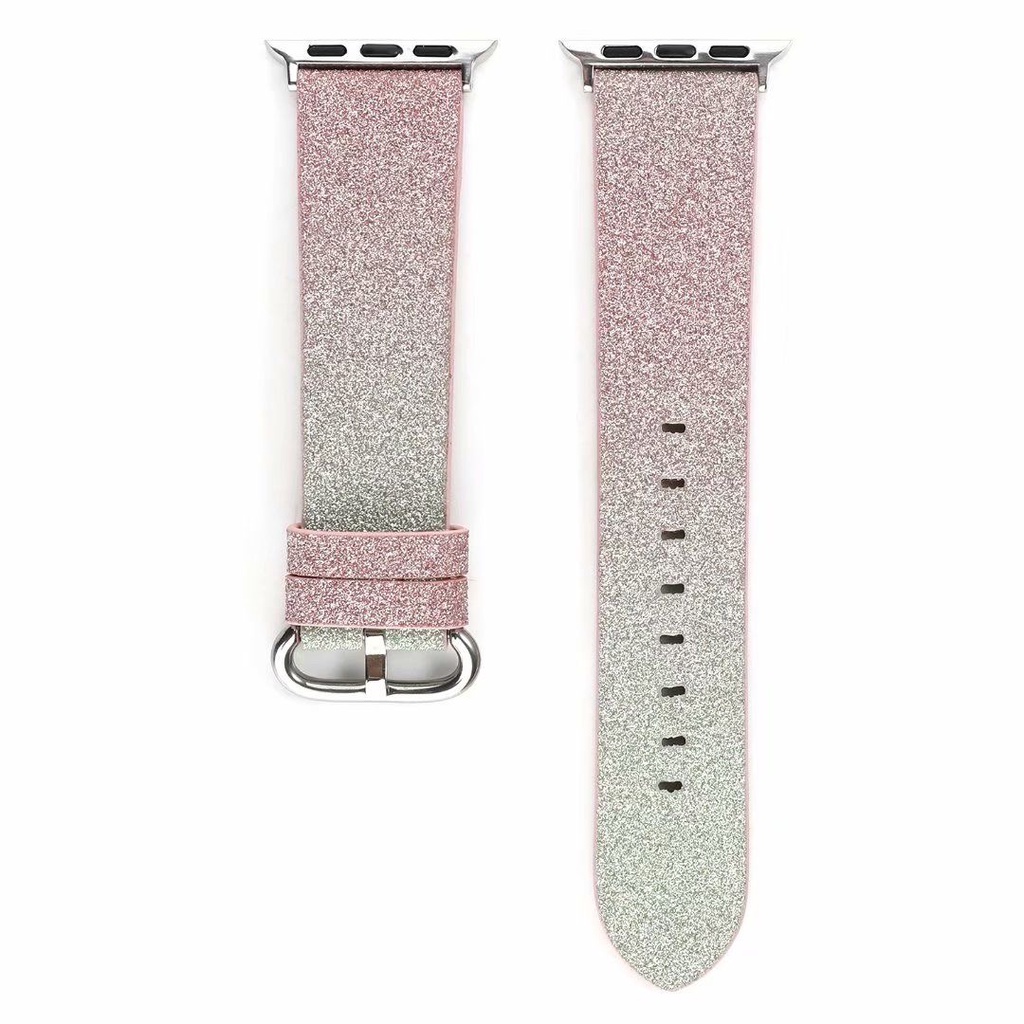 Dây đeo đồng hồ bằng da màu gradient lấp lánh thích hợp cho Apple Watch 6 Se 5 4 3 2 1 38 42 40 44mm