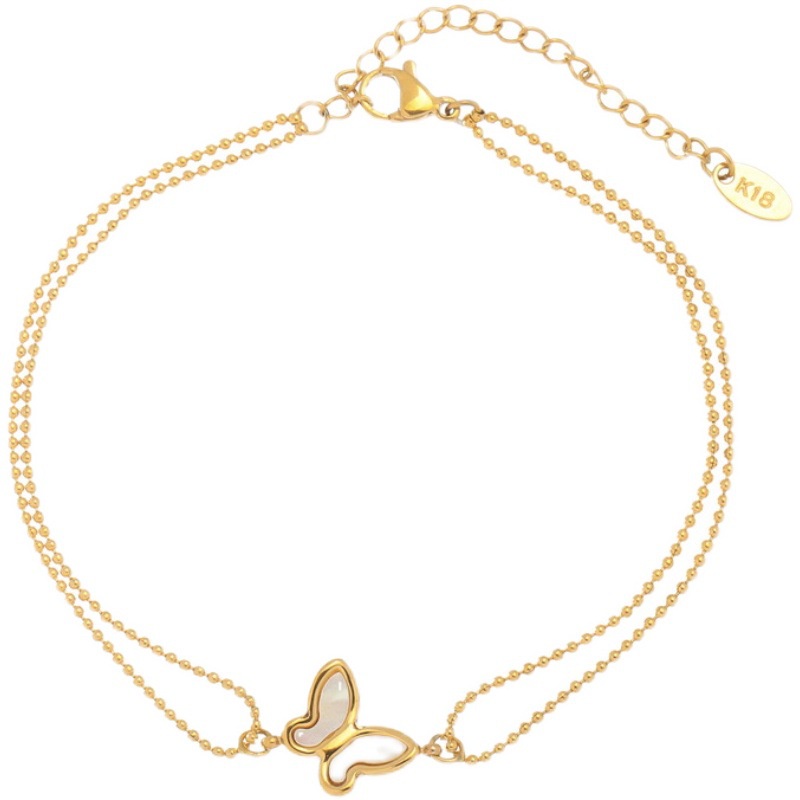 Lắc chân titan dây bi phối mặt hình bướm cẩm xà cừ không gỉ