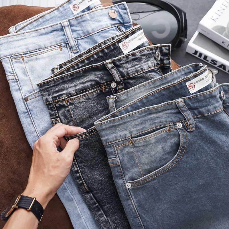 Quần Jean Nam slimfit thêu gối màu sang trọng jean co giãn xuất khẩu cao cấp