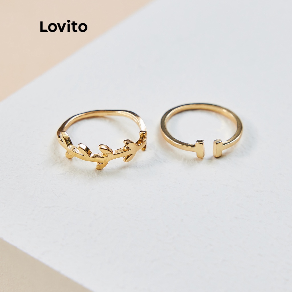 Nhẫn Lovito 6Pcs đính ngọc trai nhân tạo kiểu hình học đơn giản phong cách thanh lịch L17M153 (Màu vàng)