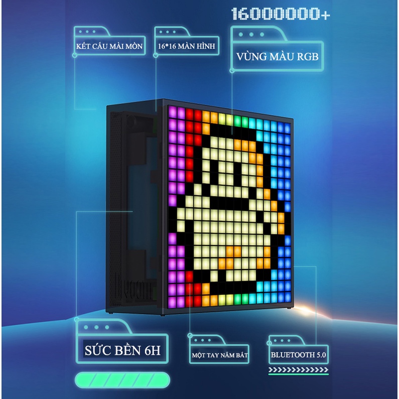 Loa bluetooth thông minh Divoom Timebox-Evo, màn hình LED 256 Full RGB, đồng hồ báo thức, ghi âm
