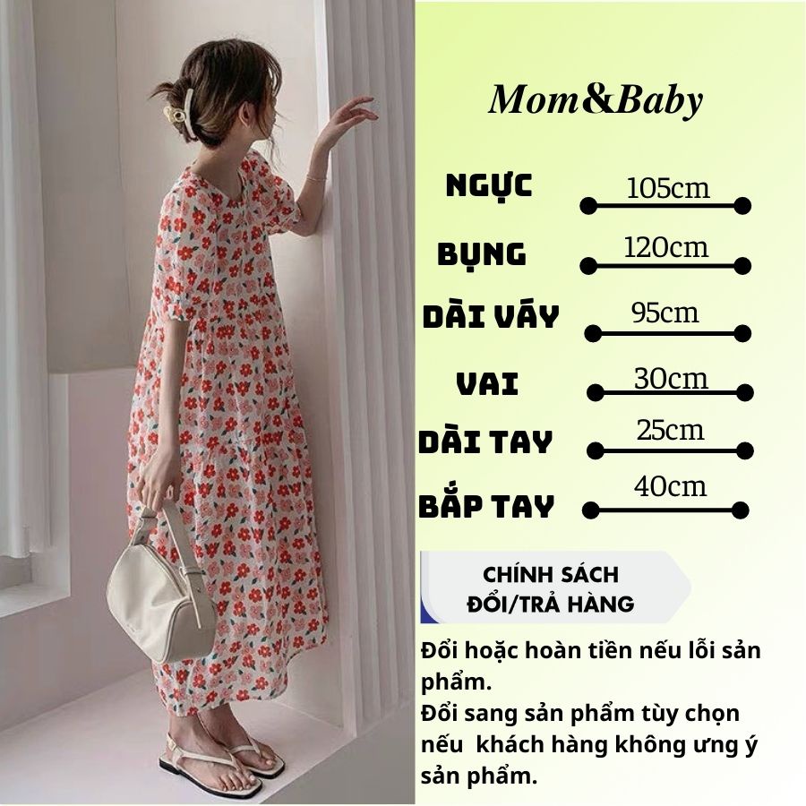 Váy bầu ngắn tay hoa nhí thời trang thiết kế xinh xắn Mom and baby M533