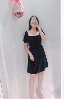 (ẢNH THẬT) ĐẦM NHUNG XÒE NHÚN CHỈ EO