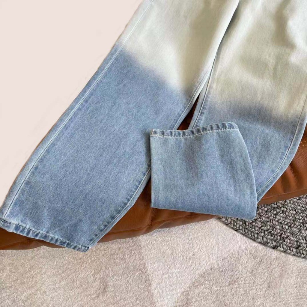 Jennie blackpink Quần Jean Dài Ống Rộng Lưng Cao Màu Gradient Thời Trang Cá Tính
