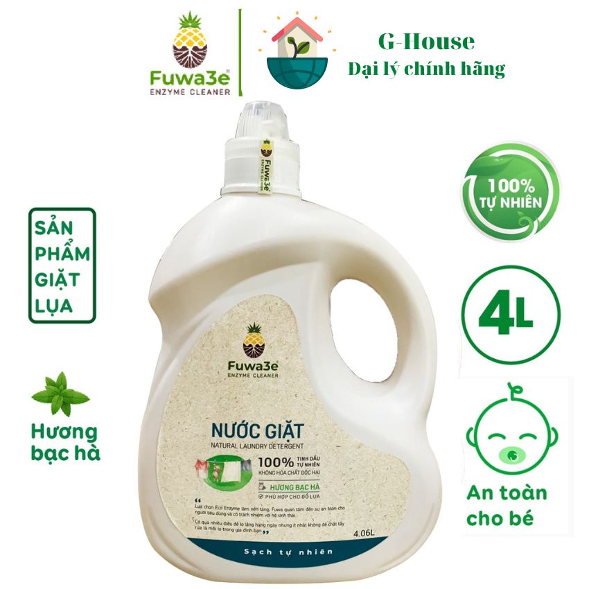 Nước giặt hữu cơ Fuwa3e chuyên giặt lụa hương bạc hà 4L an toàn cho bé ,G-House shop