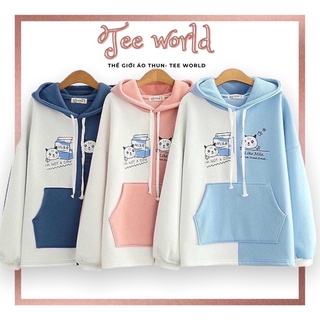 Áo khoác hoodie nam nữ unisex form rộng 🚚 FREESHIP 🚚 Áo hoodie nữ Mèo MILK phối hai màu siêu xinh mẫu mới 2020