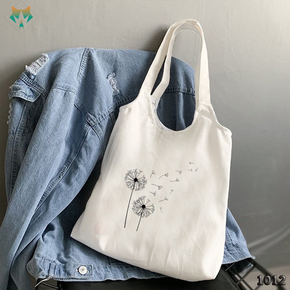 Túi Tote Trắng Chất Vải Canvas 1012 475 Hoa Bồ Công Anh Dễ Thương Hàng Chuẩn Đẹp - Hazo