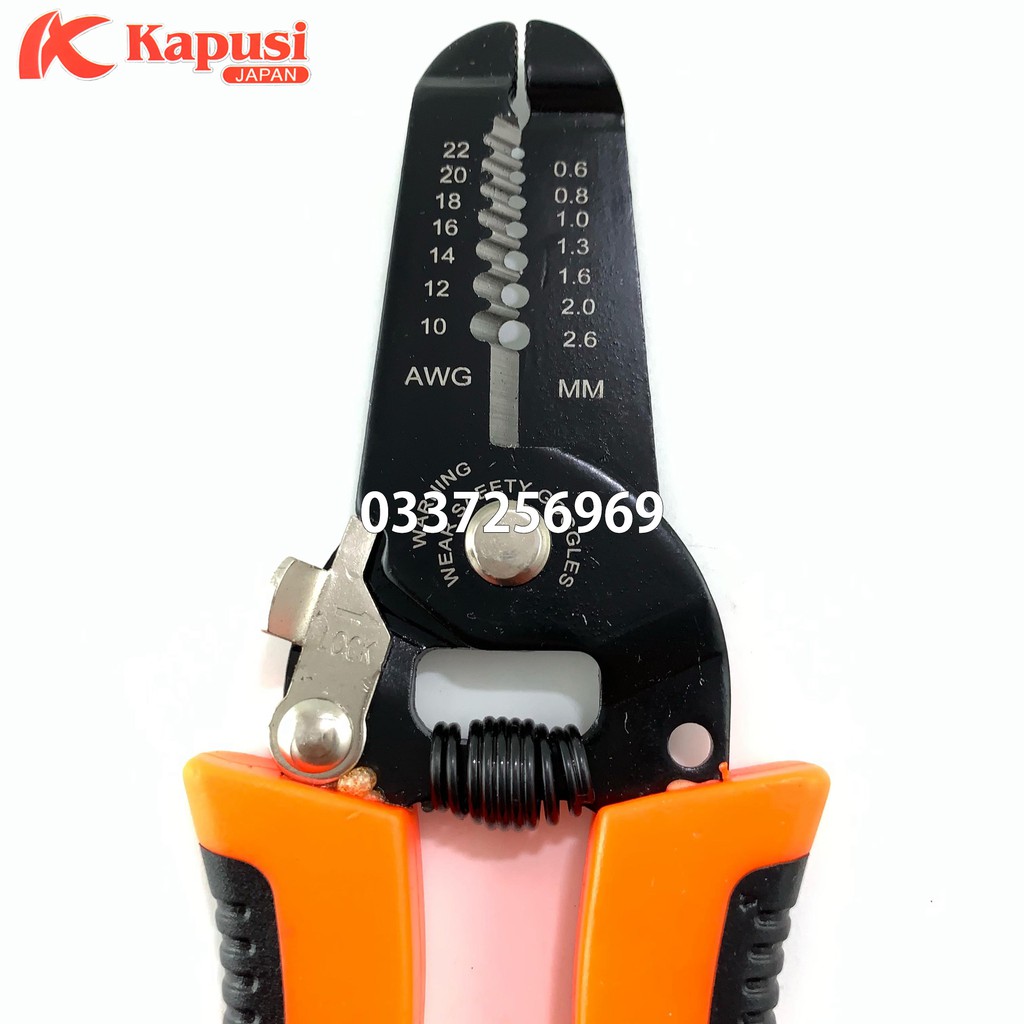 Kìm tuốt dây điện tự bung Nhật Kapusi K-9100 0.6-2.6mm 10-22 AWG