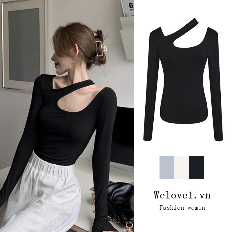 Áo thun lệch vai tay dài quyến rũ thời trang sành điệu cho nữ