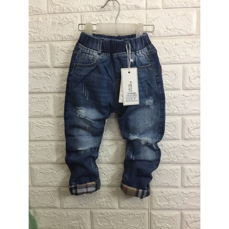 Combo Quần bò jean SB xanh rách nhiều ô sz nhỡ cho bé 10-18kg