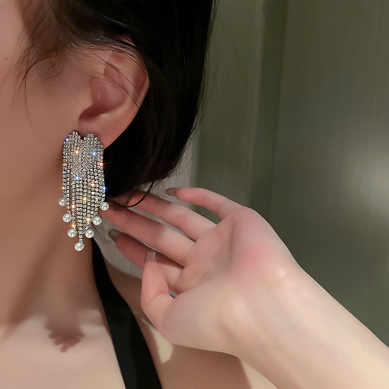 Bông Tai Mạ Bạc 925 Hình Trái Tim Đính Ngọc Trai Phong Cách Âu Mỹ Thời Trang