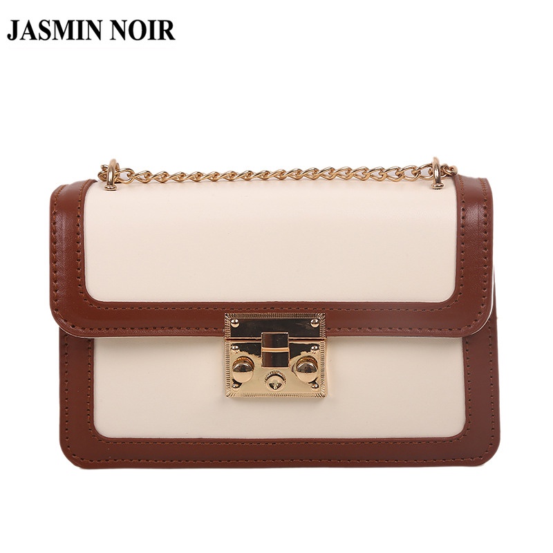 Túi xách đeo vai JASMIN NOIR từ da PU hình vuông phối dây xích thời trang dành cho nữ
