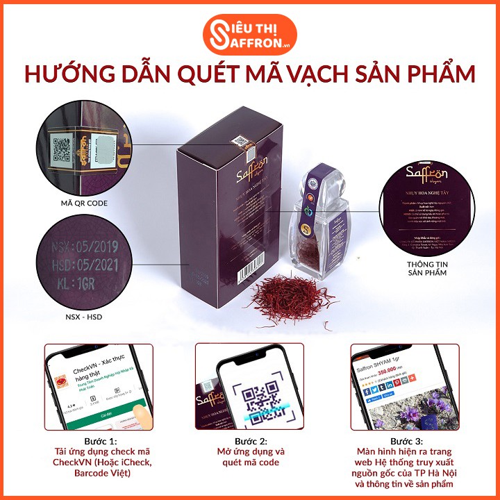 [Combo 2 hộp] Nhụy hoa nghệ tây Saffron Shyam 01Gram [Tặng 1Gram bột, trà hoa hồng]