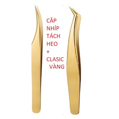 Cặp nhíp găp classic vàng nhám +tách heo vàng _dụng cụ nối mi_keo nối mi MAGIC LASHES