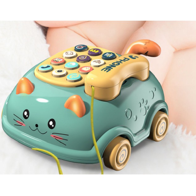 Đồ chơi ô tô điện thoại mèo chạy pin phát nhạc ngoe nguẩy cái đuôi đáng yêu cho bé - ĐTM