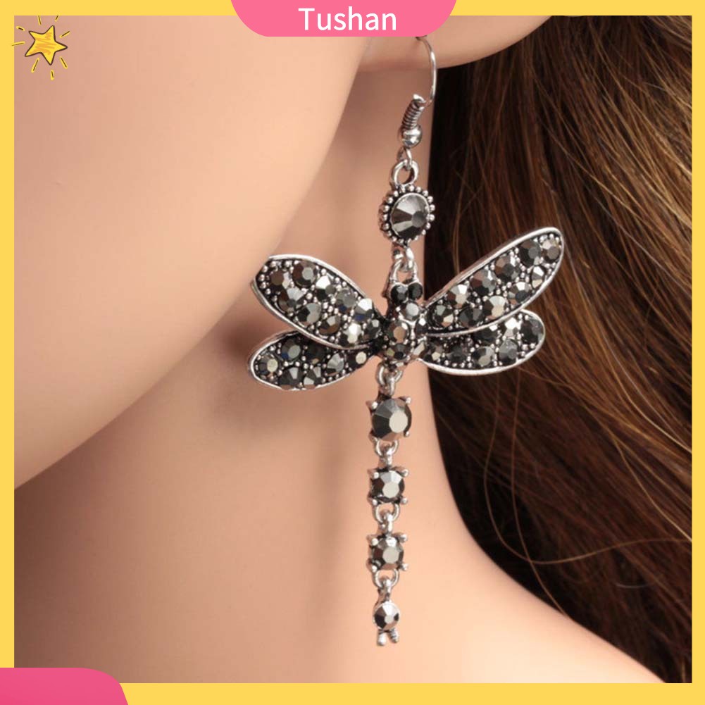 Khuyên tai hình chuồn chuồn đính đá phong cách cổ điển thanh lịch dành cho nữ