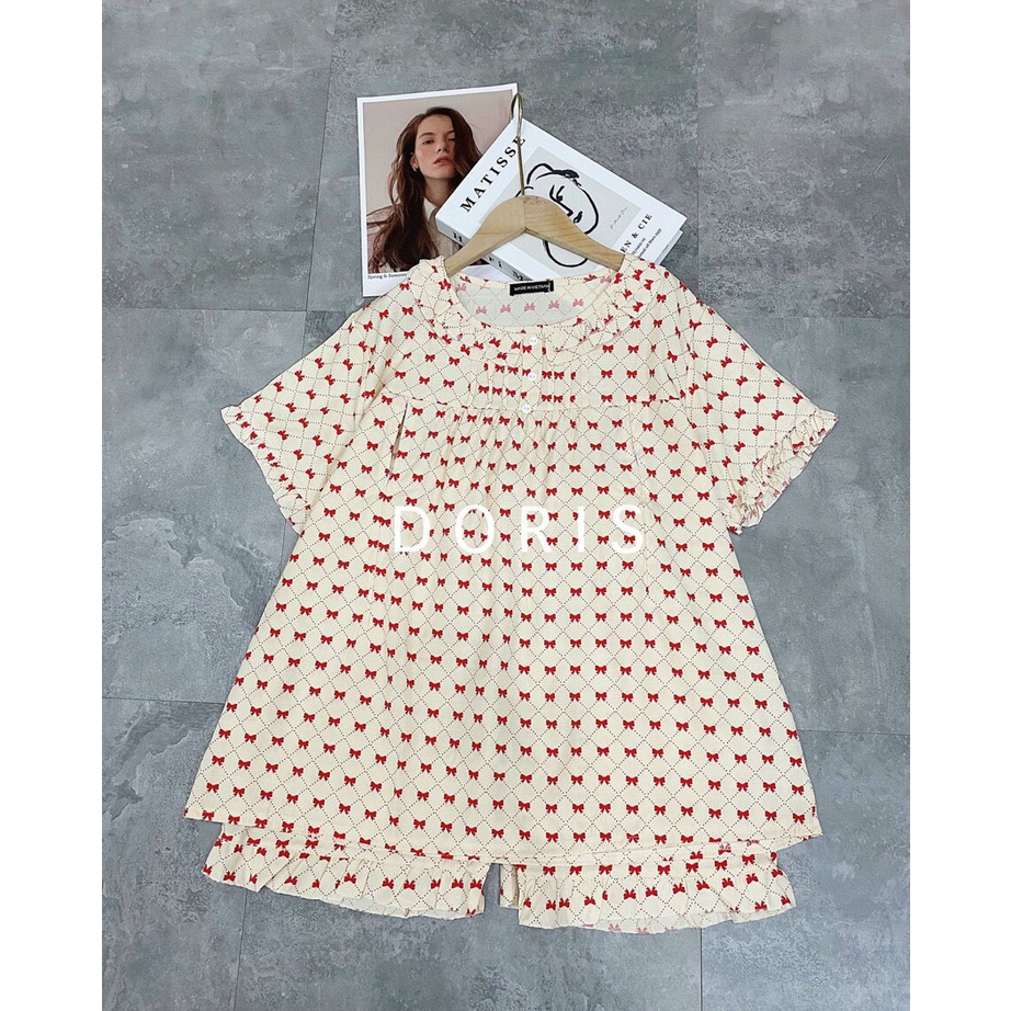 Bộ bầu sau sinh ĐŨI cộc tay  pyjama cổ tròn mặc nhà mùa Hè mát mịn