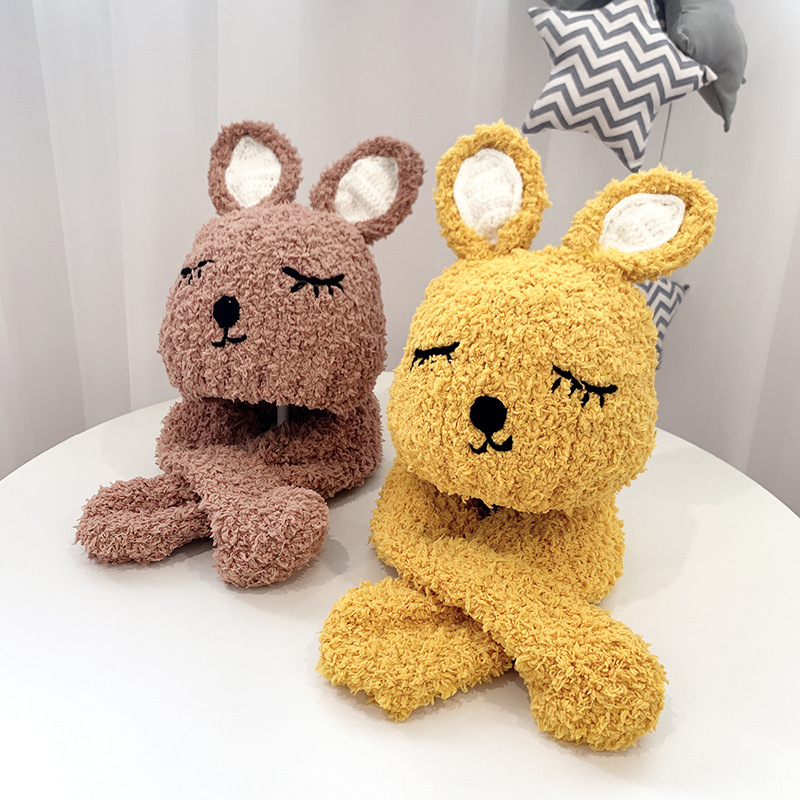 Mũ Len Tai Thỏ Kèm Khăn Choàng Cổ Dễ Thương Cho Bé