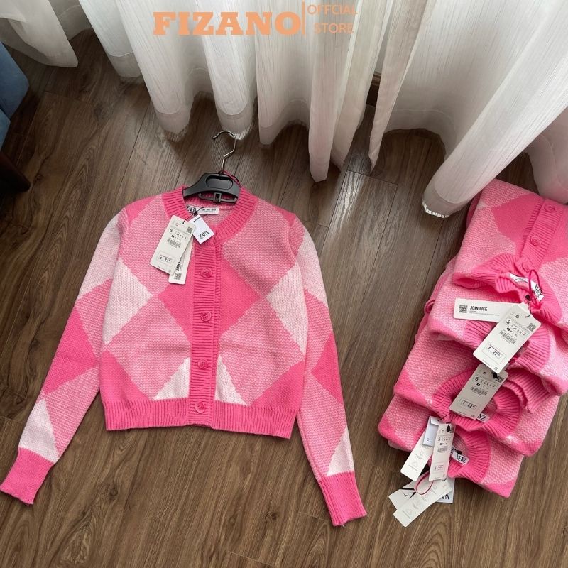 Áo len nữ cardigan dệt kim dài tay cổ tròn dài tay mềm mại màu hồng siêu xinh hàng aut xịn fizano