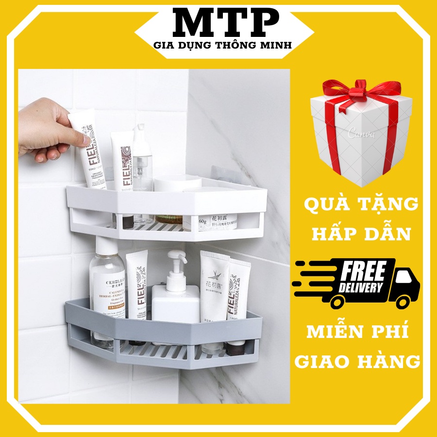 Kệ góc tường nhà tắm dán tường siêu chắc chắn, Chất liệu nhựa bền bỉ, Kệ góc dán tường đa năng kèm miếng dán