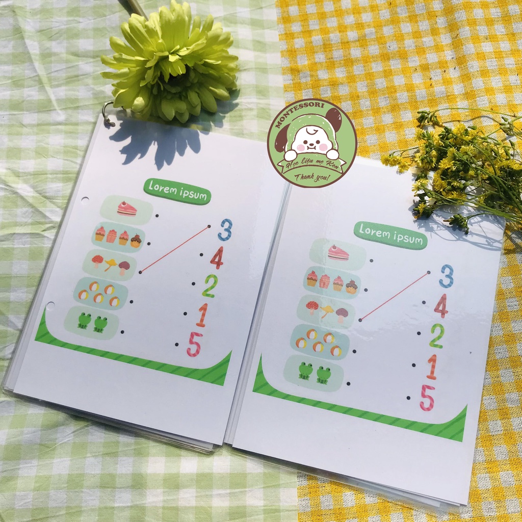 - Bộ học liệu nối số cho bé tập đếm, học liệu nhận biết chữ số, bóc dán montessori