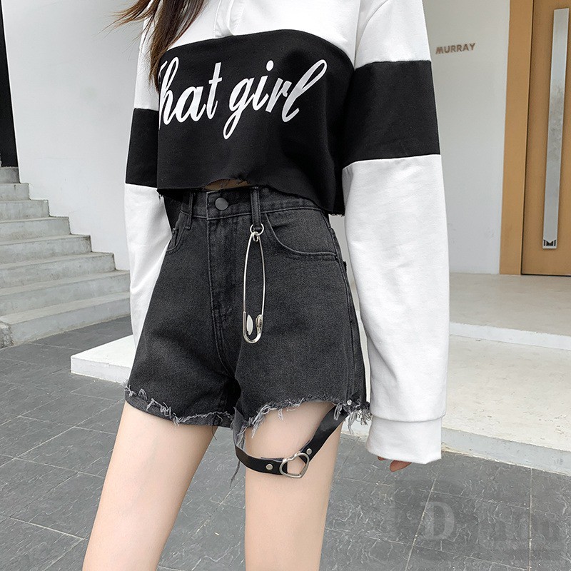 Quần short jean lưng cao phong cách Hàn Quốc thời trang cho nữ