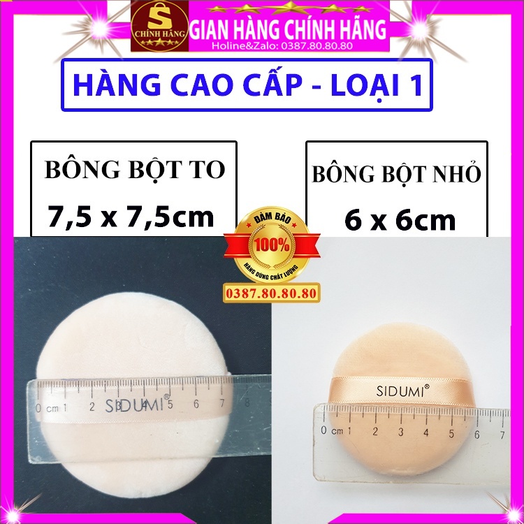 Set 2 Bông phấn trang điểm đánh tán phấn phủ nén má bột khô tròn Sidumi hàn quốc loại dày size nhỏ mini to thần kỳ tốt