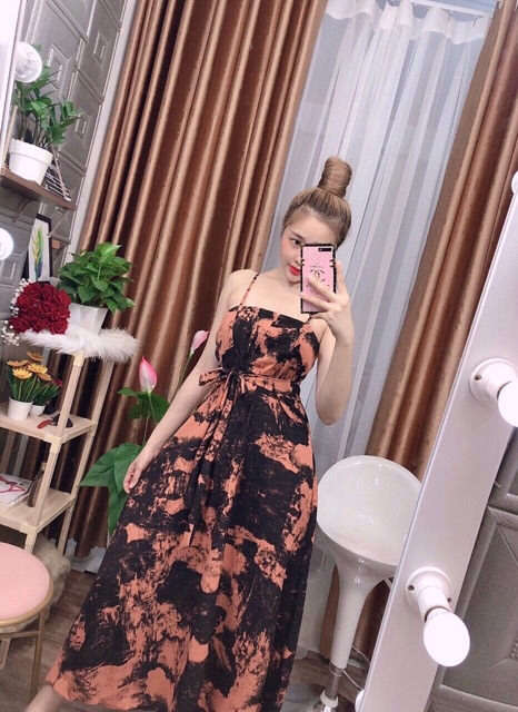 Đầm maxi hai dây họa tiết + Ảnh thật | BigBuy360 - bigbuy360.vn