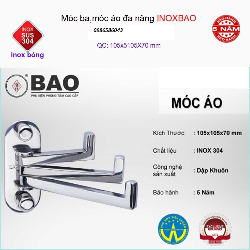 Móc treo đồ cao cấp Inox Bảo, móc áo Inox SUS304 xoay